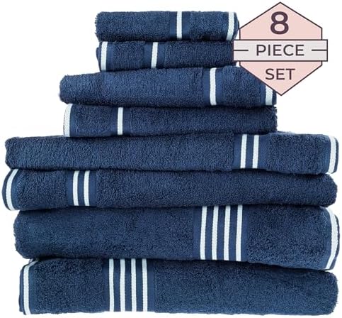 Lavish Home Bathroom Towels Set, Bathroom Essentials, Navy, Set of 8