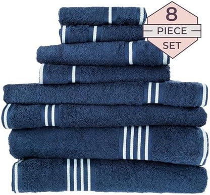 Lavish Home Bathroom Towels Set, Bathroom Essentials, Navy, Set of 8