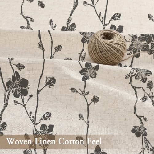 Dark Grey Farmhouse Linen Shower Curtain, Boho Floral Fabric, 72 x 84