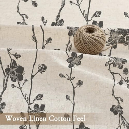 Dark Grey Farmhouse Linen Shower Curtain, Boho Floral Fabric, 72 x 72