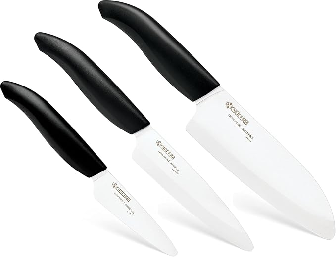 Kyocera FK-3PC BK 3Piece Advanced ceramic Revolution Series Knife Set, Blade Sizes: 5.5", 4.5", 3", Black