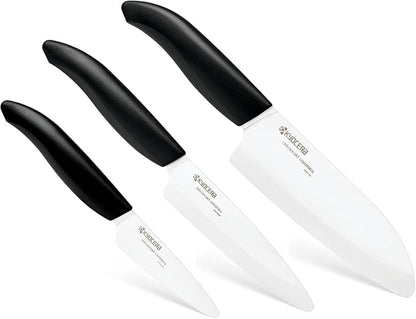 Kyocera FK-3PC BK 3Piece Advanced ceramic Revolution Series Knife Set, Blade Sizes: 5.5", 4.5", 3", Black