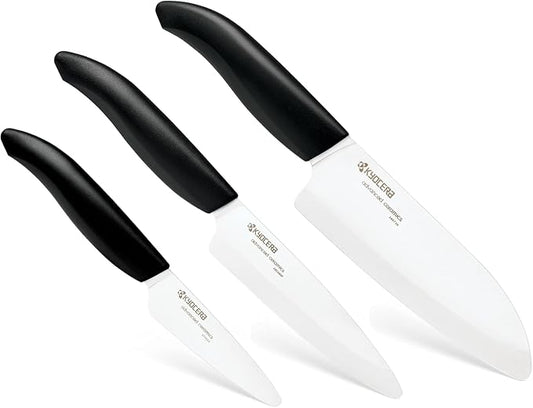 Kyocera FK-3PC BK 3Piece Advanced ceramic Revolution Series Knife Set, Blade Sizes: 5.5", 4.5", 3", Black