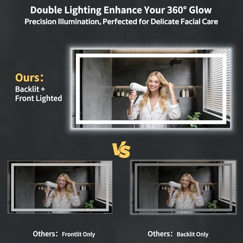 72"x36" LED Bathroom Mirror with Lights, Backlit+Frontlit, Anti-Fog
