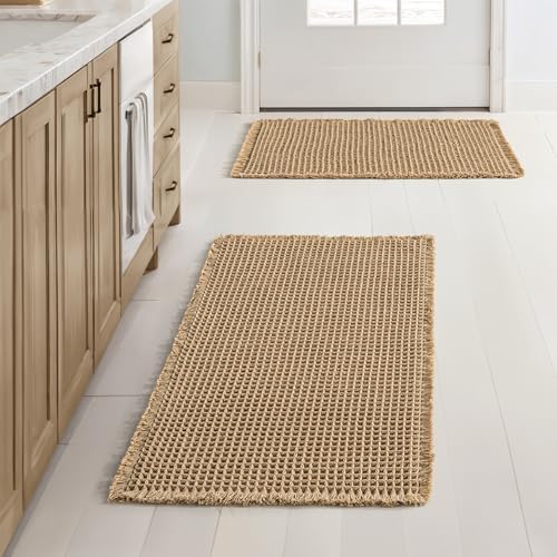MIULEE Set of 2 Waffle Bathroom Rugs Boho Bath Mat Brown 17x24 Inch