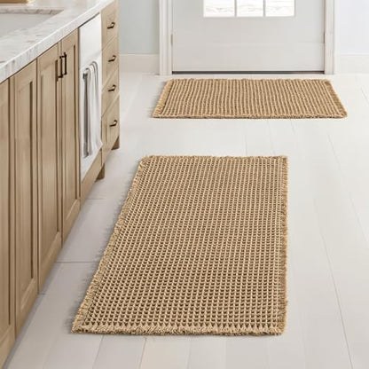 MIULEE Set of 2 Waffle Bathroom Rugs Boho Bath Mat Brown 17x24 Inch