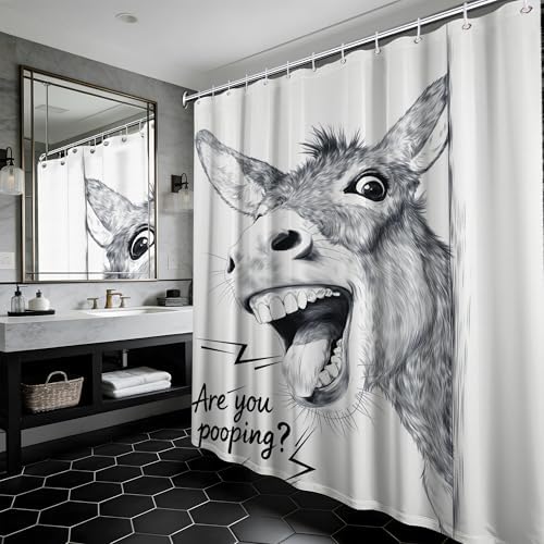 Extra Tall Shower Curtain XL Funny Donkey Grey, 70 x 78 Inchs