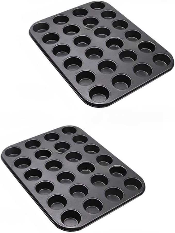 48 Cup Mini Muffin Pan Set of 2, Carbon Steel Nonstick Baking Molds, BPA Free, Easy Release & Clean, Oven Safe Mini Cupcake Tin (Black)