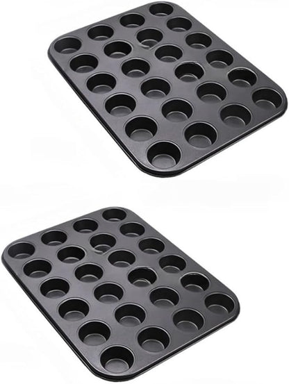 48 Cup Mini Muffin Pan Set of 2, Carbon Steel Nonstick Baking Molds, BPA Free, Easy Release & Clean, Oven Safe Mini Cupcake Tin (Black)