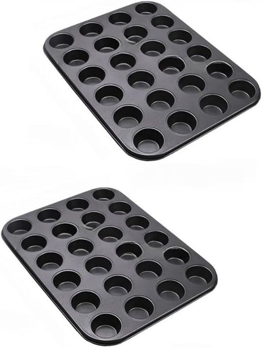 48 Cup Mini Muffin Pan Set of 2, Carbon Steel Nonstick Baking Molds, BPA Free, Easy Release & Clean, Oven Safe Mini Cupcake Tin (Black)
