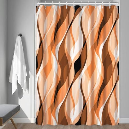 Orange Striped Shower Curtain with Hooks for Bathroom 72x72 Inch