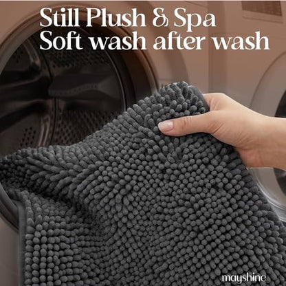 MAYSHINE Large Plush Shaggy Chenille Bath Mat 39"x24" Extra Soft, Super Absorbent, Non-Slip Bathroom Rug | Fluffy Microfiber, Area Rug Sets for Bathroom Floor, Kitchen, Living Room | Charcoal Gray