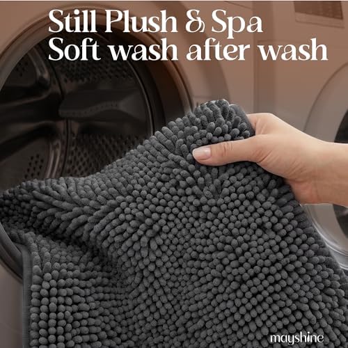 MAYSHINE Small Plush Shaggy Chenille Bath Mat 24"x17" Extra Soft, Super Absorbent, Non-Slip Bathroom Rug | Fluffy Microfiber, Area Rug Sets for Bathroom Floor, Kitchen, Living Room | Charcoal Gray