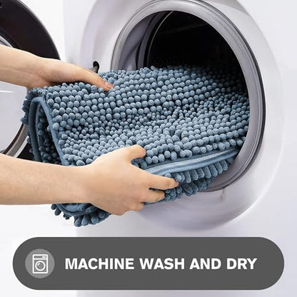 Bathroom Runner Rug 47 x 17 Inch – Long Bath Mat | Absorbent and Washable Thick Chenille Bath Rug Non-Slip Runner Rug for Bathroom, Shower, Sink(Blue)