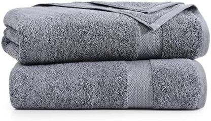 LANE LINEN Bath Sheet Quick Dry 100% Cotton 2 Pack Soft - Cool Grey