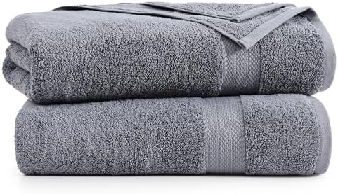 LANE LINEN Bath Sheet Quick Dry 100% Cotton 2 Pack Soft - Cool Grey