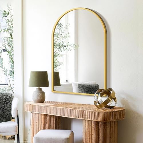 FICTOR 24" x 36" Arched Bathroom Vanity Mirror for Over Sink, Gold
