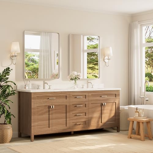 TETOTE Brushed Nickel Bathroom Mirror 30 x 36 Inch for Vanity Metal Framed Mirror Modern Farmhouse for Living Room Entryway(Horizontal/Vertical)