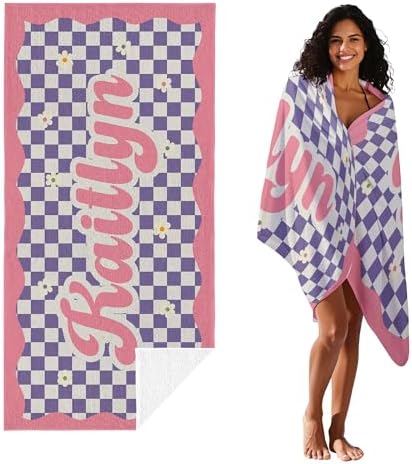 JML Personalized Beach Towel with Name, Custom Flower Beach Towel, Customized Microfiber Pool Towel, Quick Dry & Absorbent Swim Towel for Adult,Anniversary, Birthday, Summer Holiday,Vacation