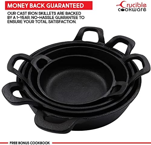Cast Iron Skillets Frying Pans Set of 4 (Pre-Seasoned) for Serving, Cooking and Baking 7.87” – 4.72”, Oven Safe Forms | Indoor & Outdoor Use