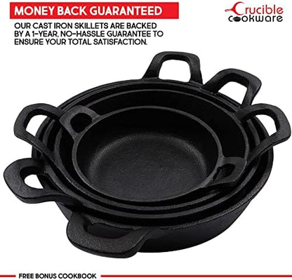 Cast Iron Skillets Frying Pans Set of 4 (Pre-Seasoned) for Serving, Cooking and Baking 7.87” – 4.72”, Oven Safe Forms | Indoor & Outdoor Use