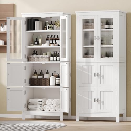 Akxomel 53.1" Tall Bathroom Cabinet 6 Doors Linen Floor Storage Cabinet