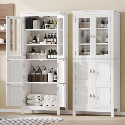 Akxomel 53.1" Tall Bathroom Cabinet 6 Doors Linen Floor Storage Cabinet