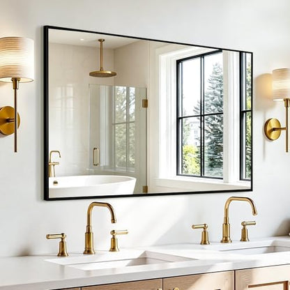 Rectangular Bathroom Mirror, 48"x30" Black Metal Framed Vanity Mirror