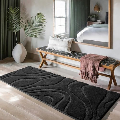 DEXDE Bathroom Rugs Runner 24x60 Non-Slip Long Bath Mat Floor Shower Black