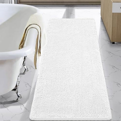 LOCHAS Luxury Bathroom Rug Shaggy Bath Mat 24 x 70 Inch, White