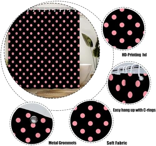 Polka Dot Shower Curtain with Hooks,70" Wx70 H