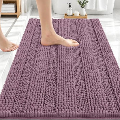 OLANLY Thick Bathroom Rugs 30x20, Chenille Striped Bath Rugs, Deep Plum