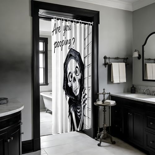 Small Stall Shower Curtain Rv Black and White Skull, 36 x 72 Inchs