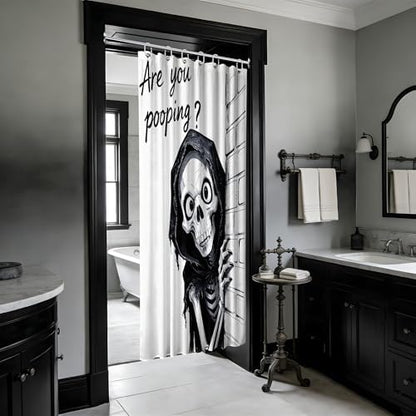 Small Stall Shower Curtain Rv Black and White Skull, 36 x 72 Inchs