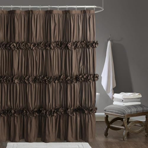 Homechoice Decor Victorian Chocolate Ruffle Shower Curtain 72" W x 72" H