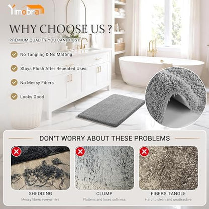 Yimobra Bath Rugs for Bathroom 32X20, Ultra Soft and Water Absorbent Bath Mats, Non Slip Plush Shower Rugs, Microfiber Thick Matts for Bathroom Floor/Tub, Machine Washable, Pure Gray