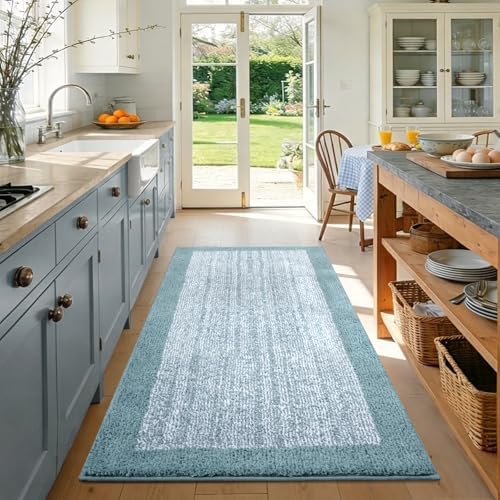 48x32 Bathroom Rugs Non Slip Washable, Soft Absorbent Bath Mat Dusty Blue