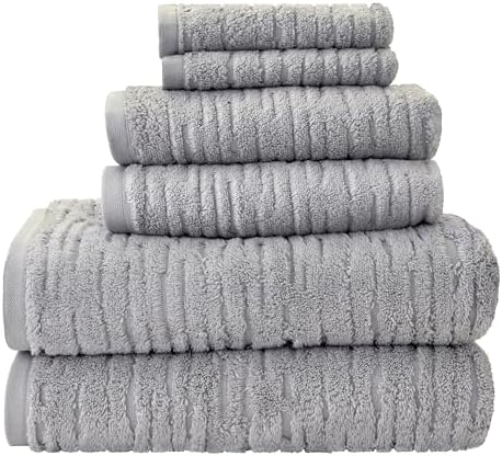 SKL Home CloudSoft Bath Towel Set, 6-Piece, 100% Cotton Luxury, Gray