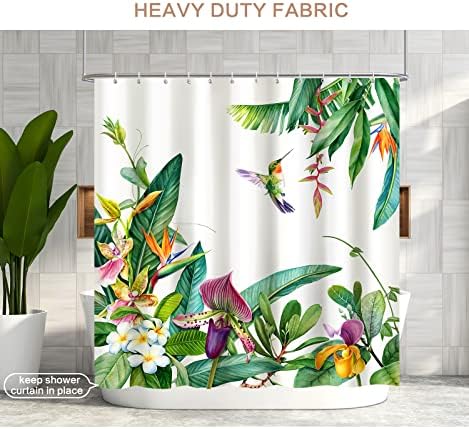 Shower Curtain Hummingbird, Spring Flowers Shower Curatin Plants Floral Waterproof Polyester Quick-Drying shower curtain Set for Bathroom 72x72 with 12 Hooks, Machine Washable barh Curtains