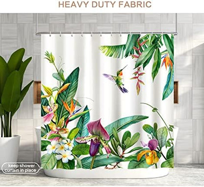 Shower Curtain Hummingbird, Spring Flowers Shower Curatin Plants Floral Waterproof Polyester Quick-Drying shower curtain Set for Bathroom 72x72 with 12 Hooks, Machine Washable barh Curtains
