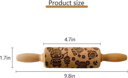 Embossed Rolling Pin for Baking, Wooden Decorative Embossing Cookie Roller for Kitchen(Type A10)