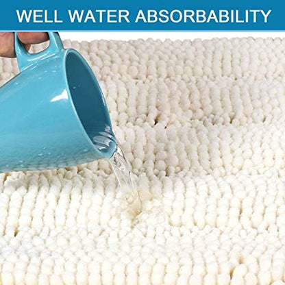 H.VERSAILTEX Bath Mats for Bathroom Non Slip Extra Thick Chenille Striped Bath Rug 24" x 36" Absorbent Non Skid Fluffy Soft Shaggy Rugs Washable Dry Fast Plush Mats for Indoor, Bath Room, Tub - Cream