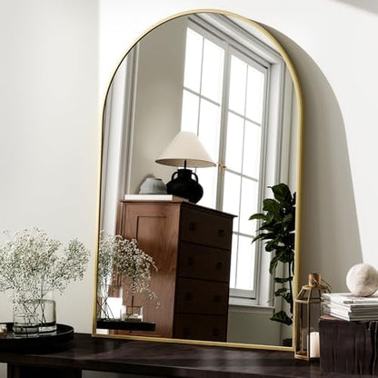 HARRITPURE Arched Wall Mirror 24"x36" Gold Metal Frame Vanity Mirrors