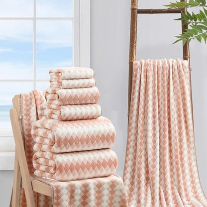8 Piece Bathroom Towel Set |2 Oversized Bath Towels,2 Hand Towels,4 Washcloths| 600GSM Soft Hotel Towel Set Extra Large Bath Sheet for Bathroom,Highly Absorbent Quick Dry Bath Towel Collections,Peach