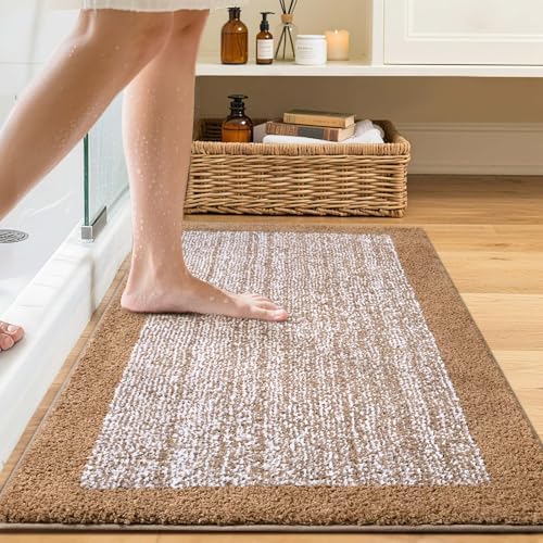 Bathroom Rugs 30x20 Non Slip Washable, Soft Absorbent Bath Mat Coffee