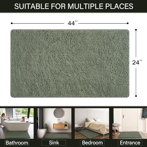 LOCHAS Luxury Bathroom Rug Shaggy Bath Mat 24 x 44 Inch, Sage Green