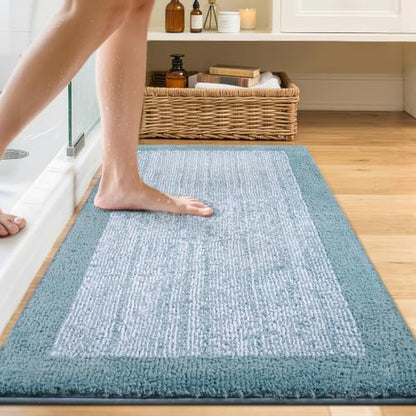 44x24 Bathroom Rugs Non Slip Washable, Soft Absorbent Bath Mat Dusty Blue