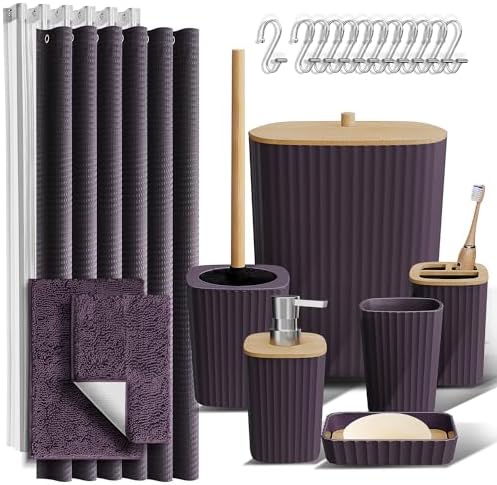 Clara Clark Purple Bathroom Set, Bathroom Sets with Shower Curtain and Rugs