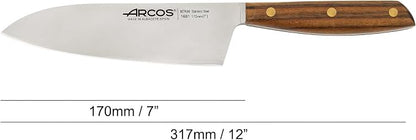 Arcos Deba Knife 7 Inch Stainless Steel. Japanese Kitchen Knife for Fish, Meat and Vegetables. Ovengkol Wood Handle 100% natural FSC and 170mm Blade. Series Nordika. Color Brown.