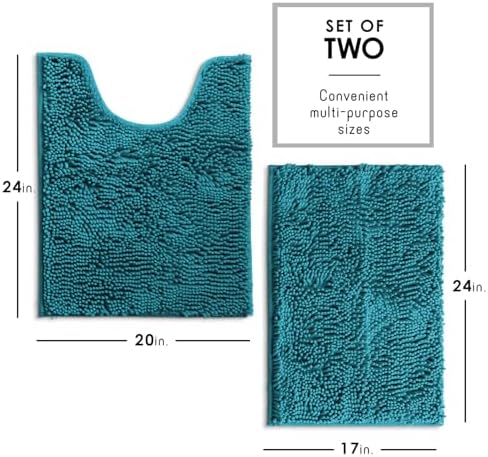 Hearth & Harbor Bathroom Rugs, Chenille Bath Mat - Machine Washable Bath Mats for Bathroom Non-Slip Backing Rubber, Quick Dry Bathroom Mat - Teal Blue 17x24-20x24